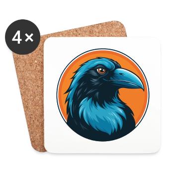 corbeau mignon kawaii dessin animé clipart animal animal de compagnie logo - Dessous de verre (lot de 4) - blanc - Devant