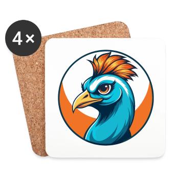 Peacock Cute Funny Kawaii Cartoon Animal Pet Logo - Coasters (set of 4) - white - Front