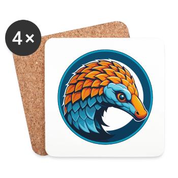 Pangolin mignon Kawaii dessin animé Animal Animal Pet Logo - Dessous de verre (lot de 4) - blanc - Devant
