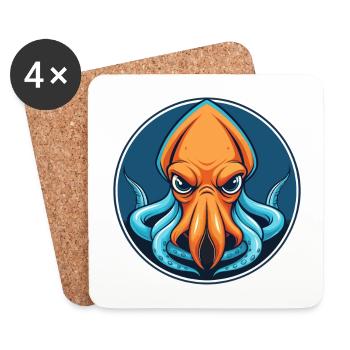 Squid Cute Kawaii Cartoon Clipart Animal Pet Logo - Coasters (set of 4) - white - Front
