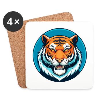 tigre mignon kawaii dessin animé clipart animal de compagnie logo - Dessous de verre (lot de 4) - blanc - Devant