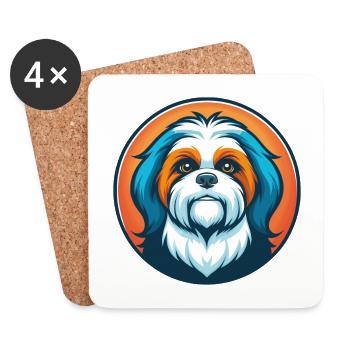 Shih Tzu chien mignon Kawaii dessin animé animal animal logo - Dessous de verre (lot de 4) - blanc - Devant