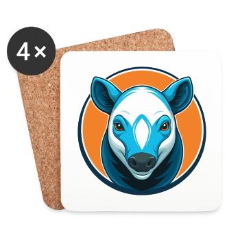 Tapir mignon kawaii dessin animé Clipart Animal Pet Logo - Dessous de verre (lot de 4) - blanc - Devant