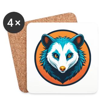 opossum mignon kawaii dessin animé clipart animal animal de compagnie logo - Dessous de verre (lot de 4) - blanc - Devant