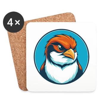 Sparrow Cute Funny Kawaii Cartoon Animal Pet Logo - Coasters (set of 4) - white - Front