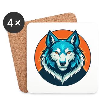 loup mignon kawaii dessin animé clipart animal animal de compagnie logo - Dessous de verre (lot de 4) - blanc - Devant