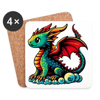 Drache - Untersetzer (4er-Set) - Weiß - Vorne