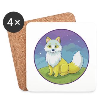 Polarfuchs Niedlich Kawaii Cartoon Clipart Tier Haustier - Untersetzer (4er-Set) - Weiß - Vorne
