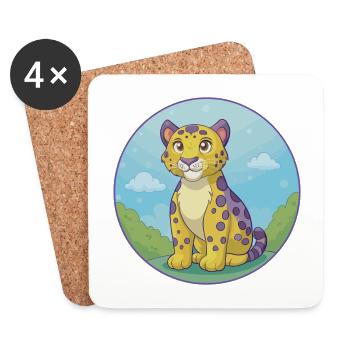 Amour léopard mignon Kawaii dessin animé Clipart Animal - Dessous de verre (lot de 4) - blanc - Devant