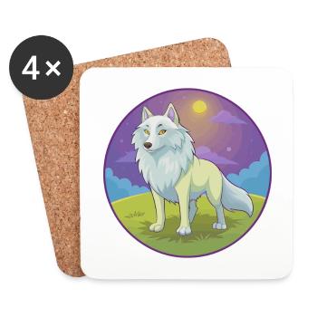 Arktischer Wolf Niedlich Kawaii Cartoon Clipart Tier Haustier - Untersetzer (4er-Set) - Weiß - Vorne