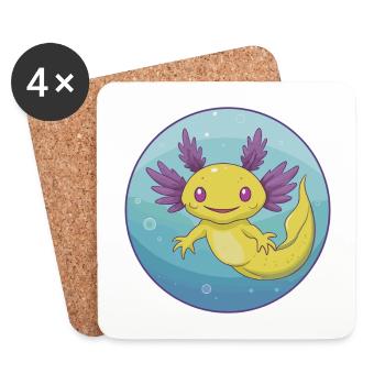 axolotl mignon kawaii dessin animé clipart animal de compagnie - Dessous de verre (lot de 4) - blanc - Devant