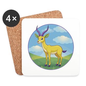 Antilope Niedliche Kawaii Cartoon Clipart Tier Haustier - Untersetzer (4er-Set) - Weiß - Vorne