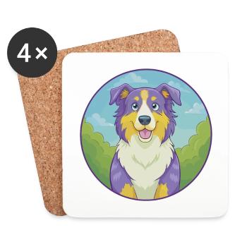 Australian Shepherd Dog Cute Kawaii Cartoon Animal - Coasters (set of 4) - white - Front