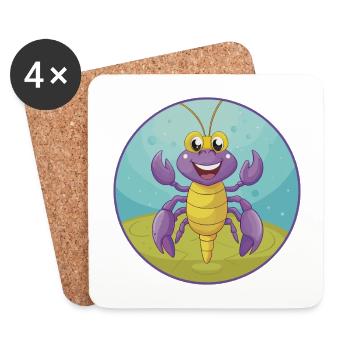 Craw Mignon Kawaii Dessin animé Clipart Animal de compagnie - Dessous de verre (lot de 4) - blanc - Devant