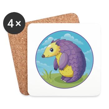 Pangolin mignon kawaii dessin animé Clipart animal de compagnie - Dessous de verre (lot de 4) - blanc - Devant