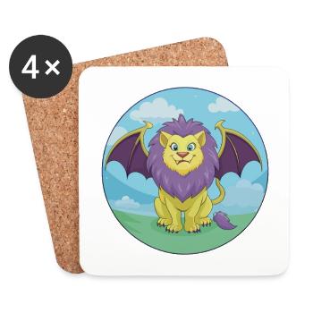 Manticore mignon Kawaii dessin animé Clipart Animal de compagnie - Dessous de verre (lot de 4) - blanc - Devant