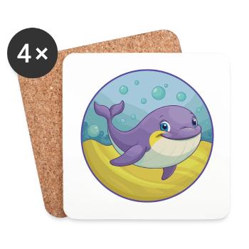 baleine mignon Kawaii dessin animé Clipart Animal de compagnie - Dessous de verre (lot de 4) - blanc - Devant