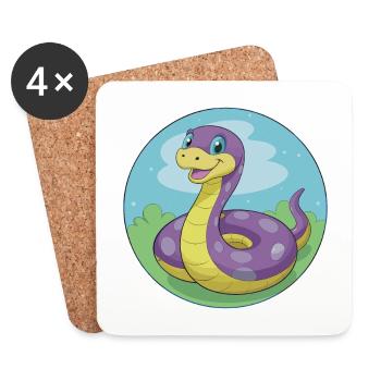Anaconda Niedliche Kawaii Cartoon Clipart Tier Haustier - Untersetzer (4er-Set) - Weiß - Vorne