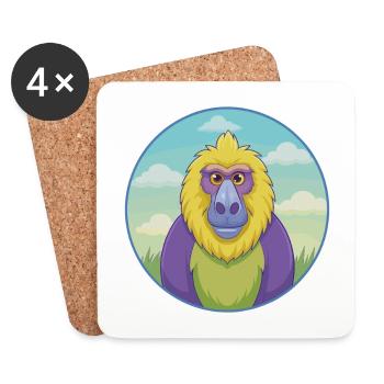 Baboon Cute Kawaii Cartoon Clipart Animal Pet - Coasters (set of 4) - white - Front