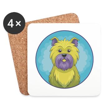 Affenpinscher chien mignon Kawaii dessin animé animal de compagnie - Dessous de verre (lot de 4) - blanc - Devant