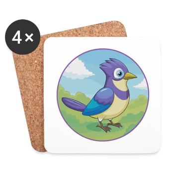 Jay Vogel Niedlich Kawaii Cartoon Clipart Tier Haustier - Untersetzer (4er-Set) - Weiß - Vorne