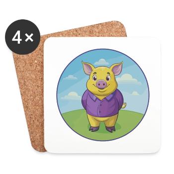 Schwein Niedlich Kawaii Cartoon Clipart Tier Haustier - Untersetzer (4er-Set) - Weiß - Vorne