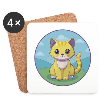 Kitten Cute Kawaii Cartoon Clipart Animal Pet - Coasters (set of 4) - white - Front