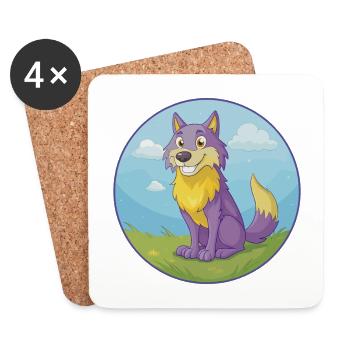 Wolf Cute Kawaii Cartoon Clipart Animal Pet - Coasters (set of 4) - white - Front