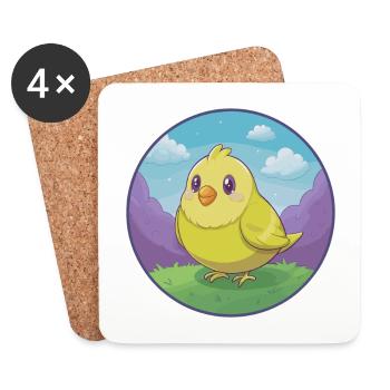 Canari Oiseau Mignon Kawaii Dessin animé Clipart Animal de compagnie - Dessous de verre (lot de 4) - blanc - Devant