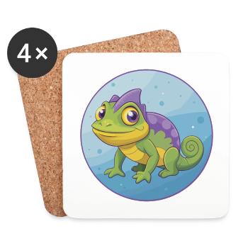 Chameleon Cute Kawaii Cartoon Clipart Animal Pet - Coasters (set of 4) - white - Front