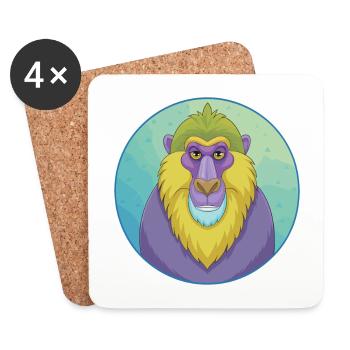 Mandrill mignon Kawaii dessin animé Clipart Animal de compagnie - Dessous de verre (lot de 4) - blanc - Devant