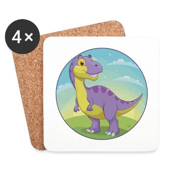 Dinosaurier Niedlich Kawaii Cartoon Clipart Tier Haustier - Untersetzer (4er-Set) - Weiß - Vorne