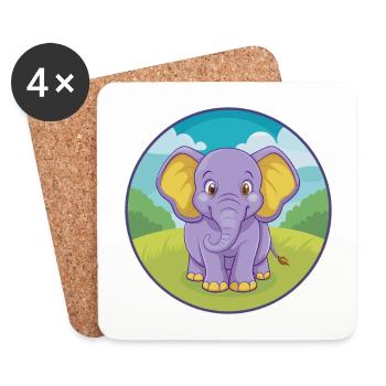 Elefant Niedlich Kawaii Cartoon Clipart Tier Haustier - Untersetzer (4er-Set) - Weiß - Vorne