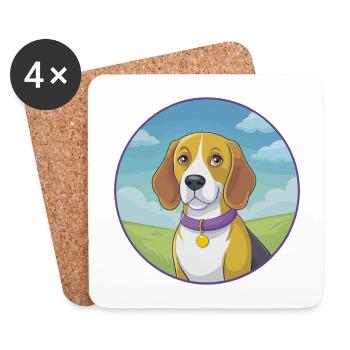 Beagle Hund Niedlich Kawaii Cartoon Clipart Tier Haustier - Untersetzer (4er-Set) - Weiß - Vorne