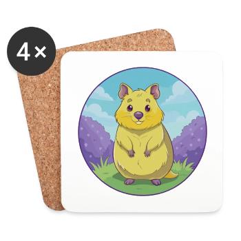 Quokka mignon kawaii dessin animé Clipart animal de compagnie - Dessous de verre (lot de 4) - blanc - Devant