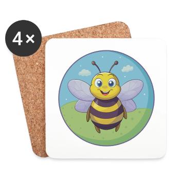 Abeille Mignon Kawaii Dessin animé Clipart Animal de compagnie - Dessous de verre (lot de 4) - blanc - Devant