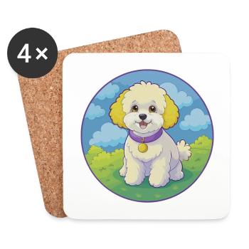 Bichon frisé chien mignon drôle Kawaii dessin animé Animal - Dessous de verre (lot de 4) - blanc - Devant