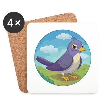 Coucou Oiseau Mignon Kawaii Dessin animé Clipart Animal Animal - Dessous de verre (lot de 4) - blanc - Devant