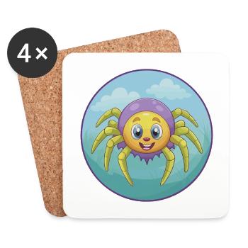 araignée mignon kawaii dessin animé clipart animal de compagnie - Dessous de verre (lot de 4) - blanc - Devant
