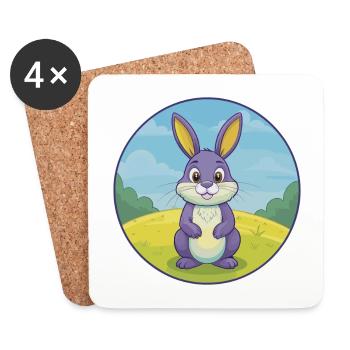 Lapin Mignon Kawaii Dessin animé Clipart Animal de compagnie - Dessous de verre (lot de 4) - blanc - Devant
