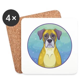 Boxer Chien Mignon Kawaii Dessin animé Clipart Animal Animal de compagnie - Dessous de verre (lot de 4) - blanc - Devant
