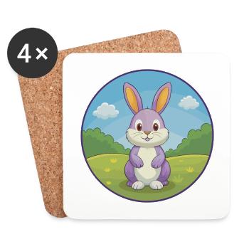 Lapin Mignon Kawaii Dessin animé Clipart Animal de compagnie - Dessous de verre (lot de 4) - blanc - Devant
