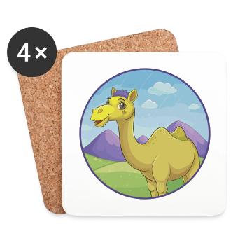 Chameau mignon Kawaii dessin animé Clipart Animal de compagnie - Dessous de verre (lot de 4) - blanc - Devant