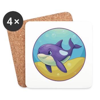 Orca Niedliche Kawaii Cartoon Clipart Tier Haustier - Untersetzer (4er-Set) - Weiß - Vorne