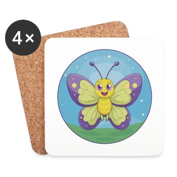Schmetterling Niedlich Kawaii Cartoon Clipart Tier Haustier - Untersetzer (4er-Set) - Weiß - Vorne
