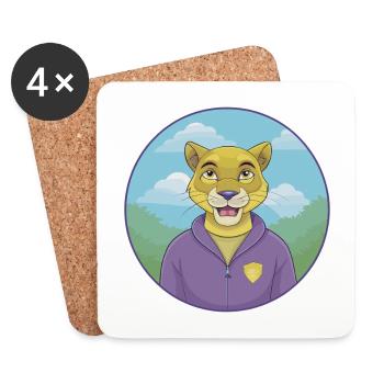 Cougar Cute Kawaii Cartoon Clipart Animal Pet - Coasters (set of 4) - white - Front
