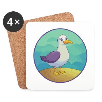 Mouette Mignon Kawaii Dessin animé Clipart Animal de compagnie - Dessous de verre (lot de 4) - blanc - Devant