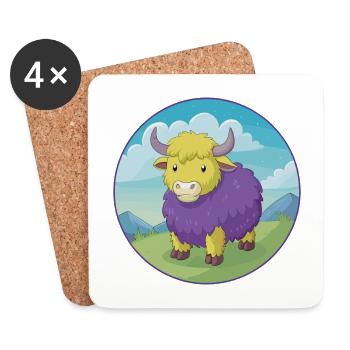 Yak mignon Kawaii dessin animé Clipart Animal de compagnie - Dessous de verre (lot de 4) - blanc - Devant