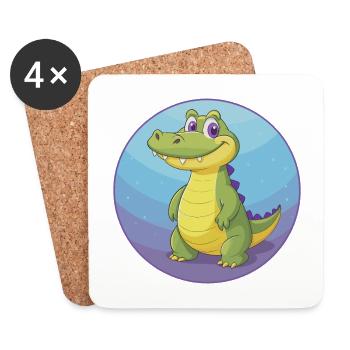 Crocodile Mignon Kawaii Dessin animé Clipart Animal de compagnie - Dessous de verre (lot de 4) - blanc - Devant