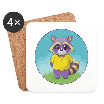 raton laveur mignon kawaii dessin animé clipart animal de compagnie - Dessous de verre (lot de 4) - blanc - Devant